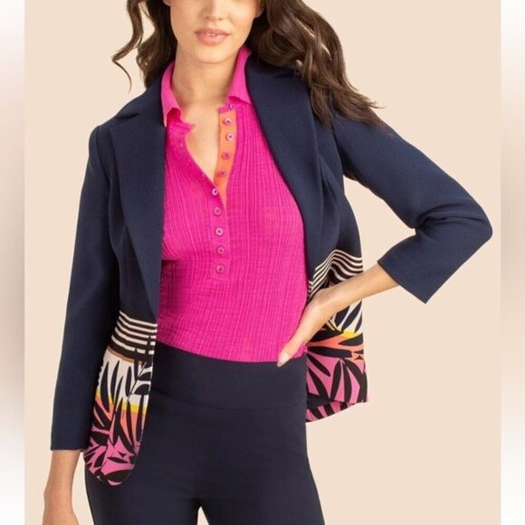 💕TRINA TURK💕 Beacon Blazer ~ Beach Side Abstract Tropical Print 14 NWT - Picture 3 of 16